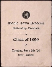 1899 Maple Lawn Academy Graduating Exercises Esser VT Program picture
