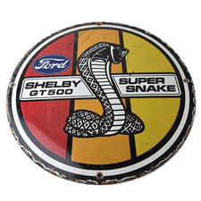 Vintage Ford Motors Porcelain Shelby GT 500 Super Snake Gas Pump Automotive Sign picture