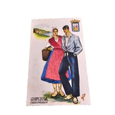 Vintage Guipuzcoa Vascongadas Embroidered Spanish Costume Postcard picture