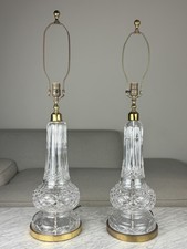 Pair Vintage WATERFORD CRYSTAL Large Scale 35” Table Lamp Brass Signed 1950s picture