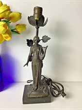 Antique Art Nouveau Spelter Figural Lamp Muse with Lyre Germany 13