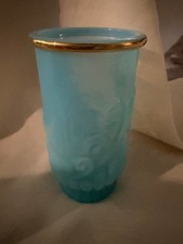 Vintage Blue Glass Vase with Gold Rim picture