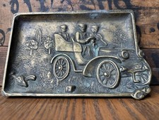 Vintage Antique Brass Automobile Ashtray Tobacciana Early Auto Oil Gas Embossed picture