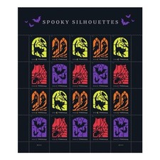 USPS SPOOKY SILHOUETTE SHEET OF 20 FIRST CLASS LETTER STAMPS picture