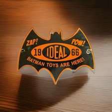VINTAGE BATMAN PORCELAIN SIGN DC COMICS IDEAL TOYS 1966 ROBIN BATCAVE GAS OIL picture