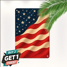 Rustic Distressed American Flag Sign Patriotic Fourth Of July Metal Plaque picture