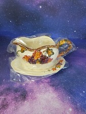 International Bazaar Harvest Gravy Boat, Ceramic fall leaves and grapes picture