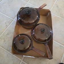 Vintage Visions Cookware Amber Glass Set Pans Lids 6p Corningware PYREX Vision picture