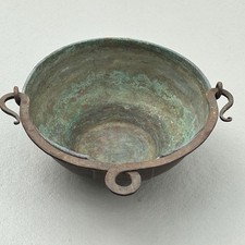 Antique Copper Cauldron Iron Bail Dovetailed Hearth Pot Verdigris 10¾