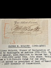 Oliver Wolcott Jr. Signed Autograph Treasury Secretary John Adams Era Judge Rare picture