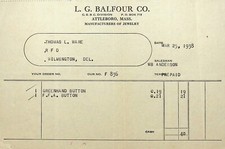 1938 RARE L.G. BALFOUR INVOICE FOR 40 CENTS - E14-A picture