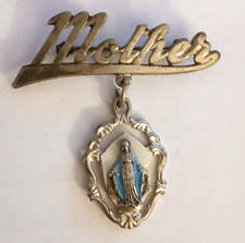 Antique Catholic Religious Saint Mary Mother Brooch Blue Lapel Pin Gift Italy picture