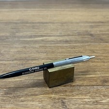 Vintage C-Thru Aluminum Awning Advertising Pen Click Ballpoint Black Chrome Body picture