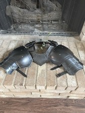 Medieval Steel Pauldrons & Gorget Set – Blackened Armor Shoulder Guard LARP picture