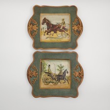Raymond Waites Decorative Display Plates (2) Green Gold Horse Racing 8