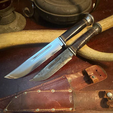 Kinfolks Vintage Fixed Blade Hunting Knife lot & Sheaths 8” & 6” blades picture