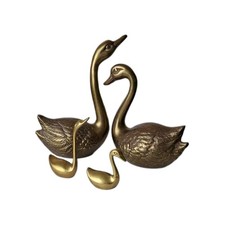Vintage Large Brass Swan Figurines family of 4 picture