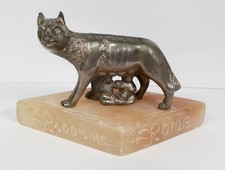 Vintage WWII Italy Souvenir Romulus & Remus Ricordo Di Roma Metal On Stone Base picture