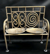 Vintage 1998 Design Junction Brass Bench Dual Candle Holder Art Deco Boho India picture