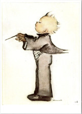 Hummel Boy Music Conductor Musician 5731 Art Postcard Lithograph Print Card picture