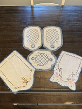 Vintage Embroidered Linen Floral Chair Doilies  picture