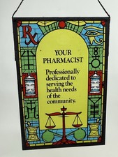 Pharmacy Stained Glass Window Advertisement Sign 9 x 6 Drug Store Pharmacist picture