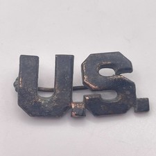 Antique WWI US Military Collar Insignia Pin Bronze Tone Metal Uniform Brooch picture