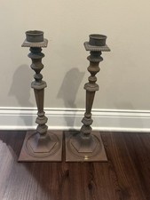 Pair Antique Brass Altar Pricket Candlesticks 22