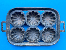 Vintage Cast Iron Cornbread/Muffin Pan 6 Cup Open Handles #19 picture