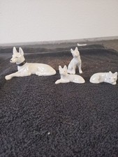 4 Vintage White Lusterware  Dog Figurines Shepherd Mother & Pups. Japan picture