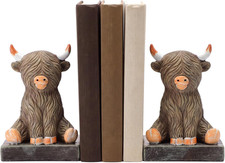 2 Pcs Vintage Highland Cow Bookends Animal Decorative Bookends picture