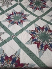 Quilt Vintage Feed Sack Beautiful Eight Point Star End Pattern 90