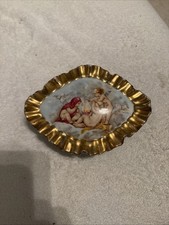 Vintage Porcelain Trinket Box With Naked Cherub Angels With Scalloped Edges  picture