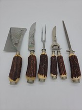 VTG 5 Pc Hunters St, Solingen Germany Stainless Steel. Antler Handles Engraved. picture