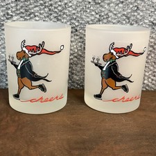 Rare Vintage Pair Of Neiman Marcus Reindeer Ice Skating Holiday Cocktail Glasses picture