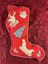 Vintage Felt Christmas Stocking Rudolf Frosty 21 x 7.5