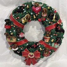 Danbury Mint Dachshund Christmas Wreath Rare Christmas Holiday Collectible picture