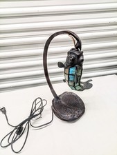 Antique Bronze Slag Glass/Mosaic Fish & Stingray Table Lamp. Great Condition picture