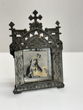 Antique Gothic Triptych Religious Travel Altar Mary & Sacred Heart picture