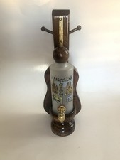 Vintage Barcelona Wood Spout Bottle Bar Brass Trim Pour Art Decor Souvenir Gift picture