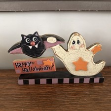 Wooden vintage happy Halloween Bat ghost Halloween home decor Fall happy spooky picture