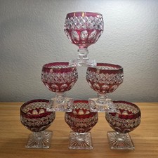 6 Vtg Westmoreland Waterford Ruby Stain Glass Champagne Low Sherbet Bowls Rare picture