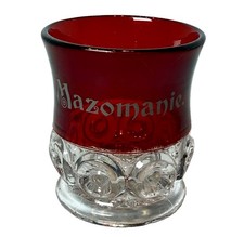 MAZOMANIE WI WISCONSIN ANTIQUE Ruby Red Flash Souvenir Glass TRINKET CUP picture