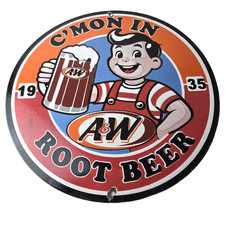 Vintage Root Beer Sign - A&W Beverage Old Fashion Porcelain Collection Ad Sign picture