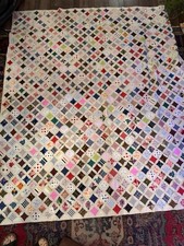 Vintage 1989 Hand Stitched Cathedral Window Quilt 80x88 Signed Handmade picture