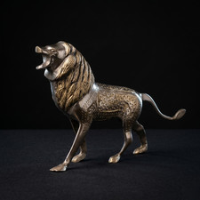 Handcrafted Brass Lion Figurine, Engraved Lion Statue, Roaring Lion Sculpture, D picture