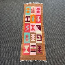 Authentic Traditional Mexican Zapotec Wool Runner Rug Tapestry Geometric Fringe picture