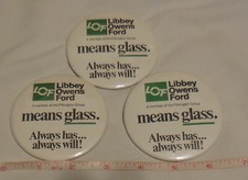 3 ad Lot Libbey Owens Ford Means Glass Lapel Button Pin Toledo Ohio LOF  VTG picture