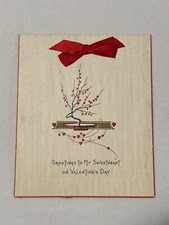 Vtg 1920s Rust Craft Valentines Day Greeting Card Red Ribbon Bow Embossed Hearts picture