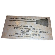 Antique Frank E Fitts Boston Trade Card Heavy Mill Rattan Brooms Victorian Ad picture